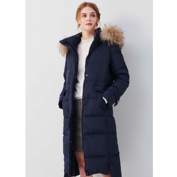 Prich Jackets & Blazers - Navy Blue Down Coat with Removable Fur